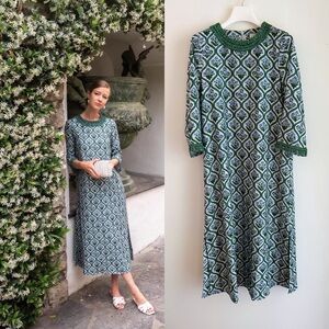 Tuckernuck Green Hyacinth Medallion Beaded Jamie 3/4 sleeve maxi dress size L